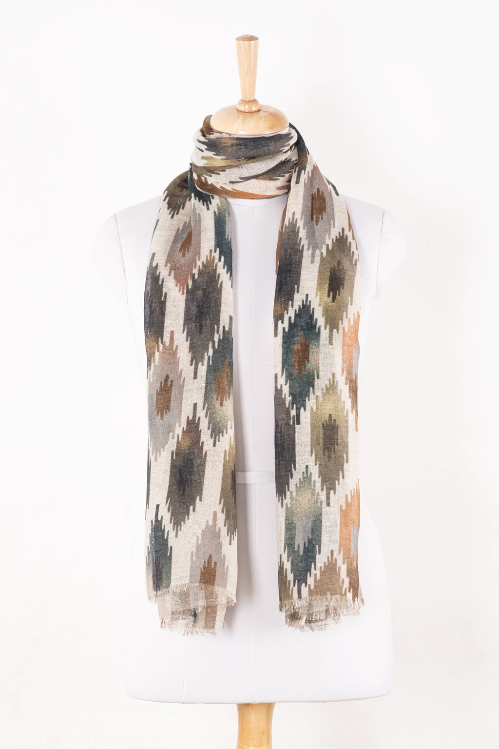 Ikat Glory Printed Linen Cotton Scarf - Multi