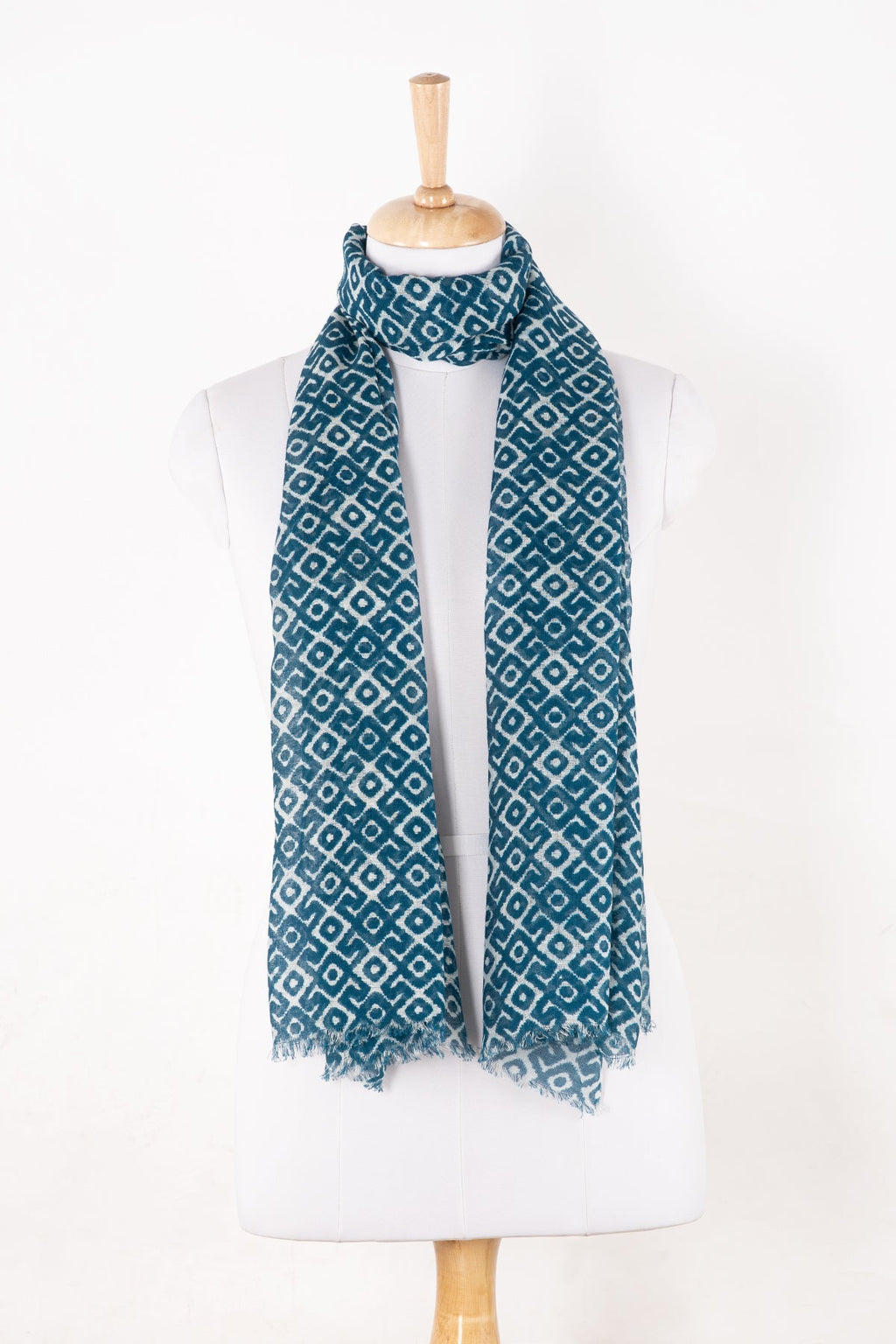 Tribal Tile Print Linen Cotton Scarf - Teal