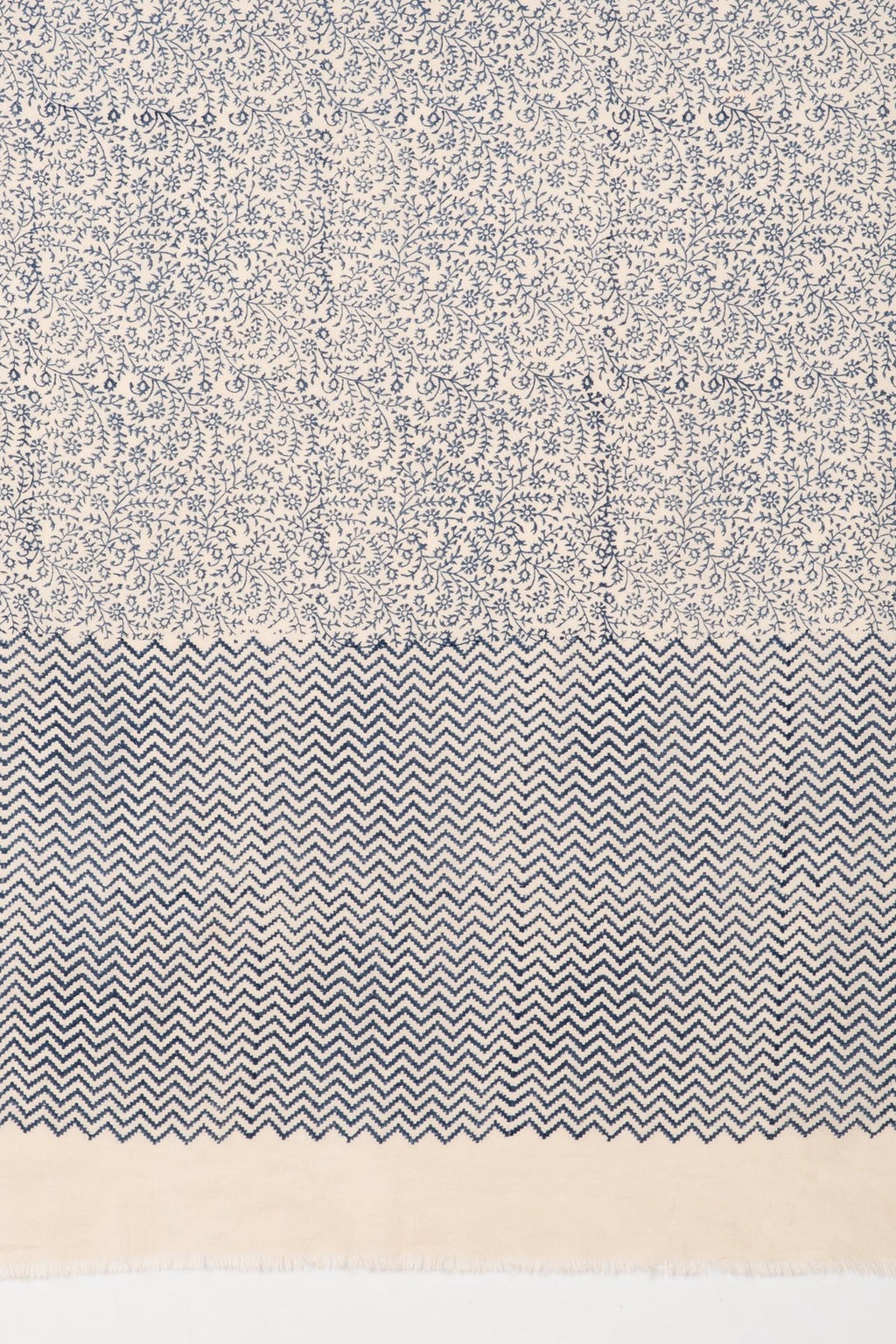 Floral and Chevron Print Cotton Scarf - Dark Night Ecru