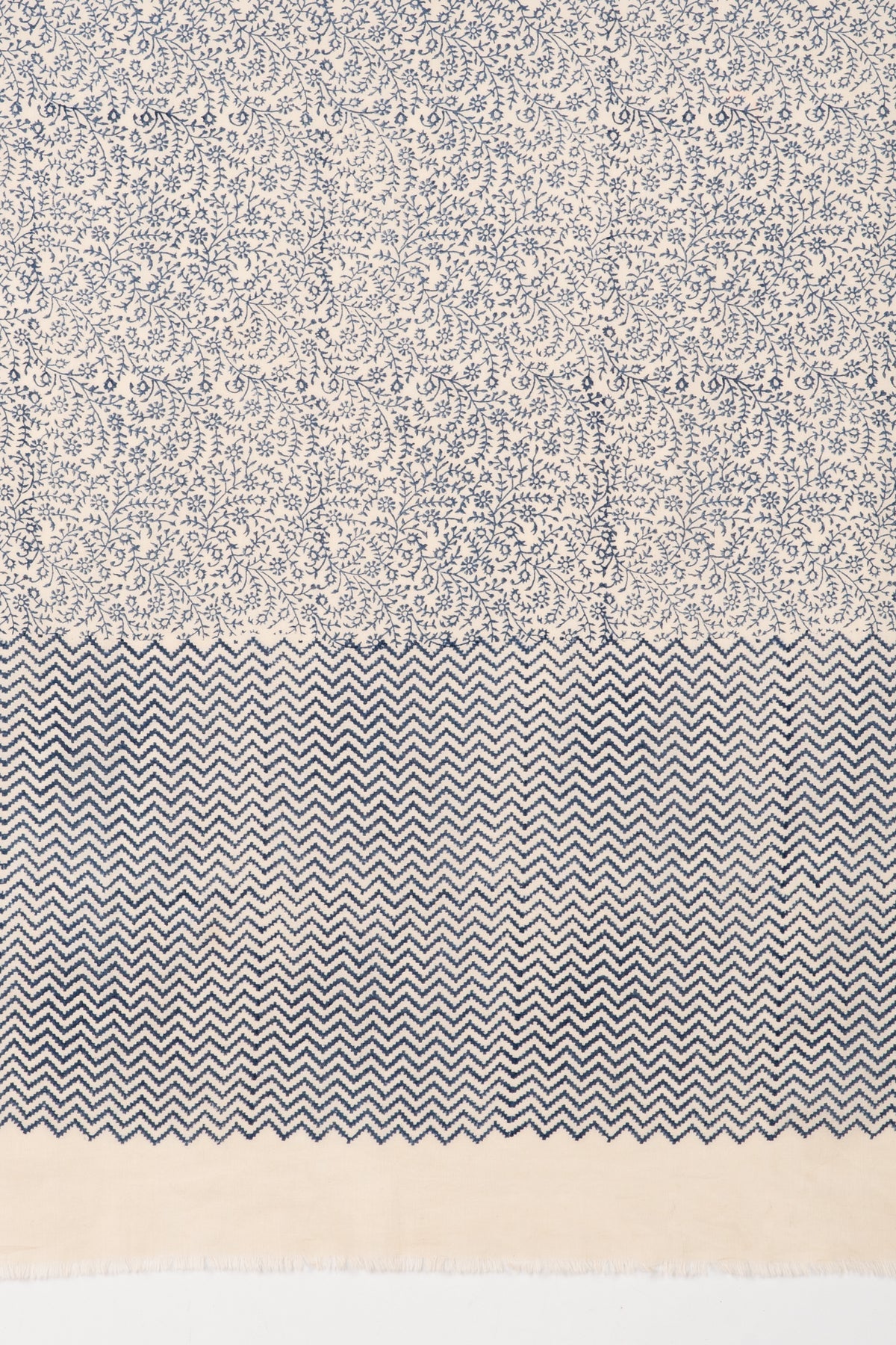 Floral and Chevron Print Cotton Scarf - Dark Night Ecru