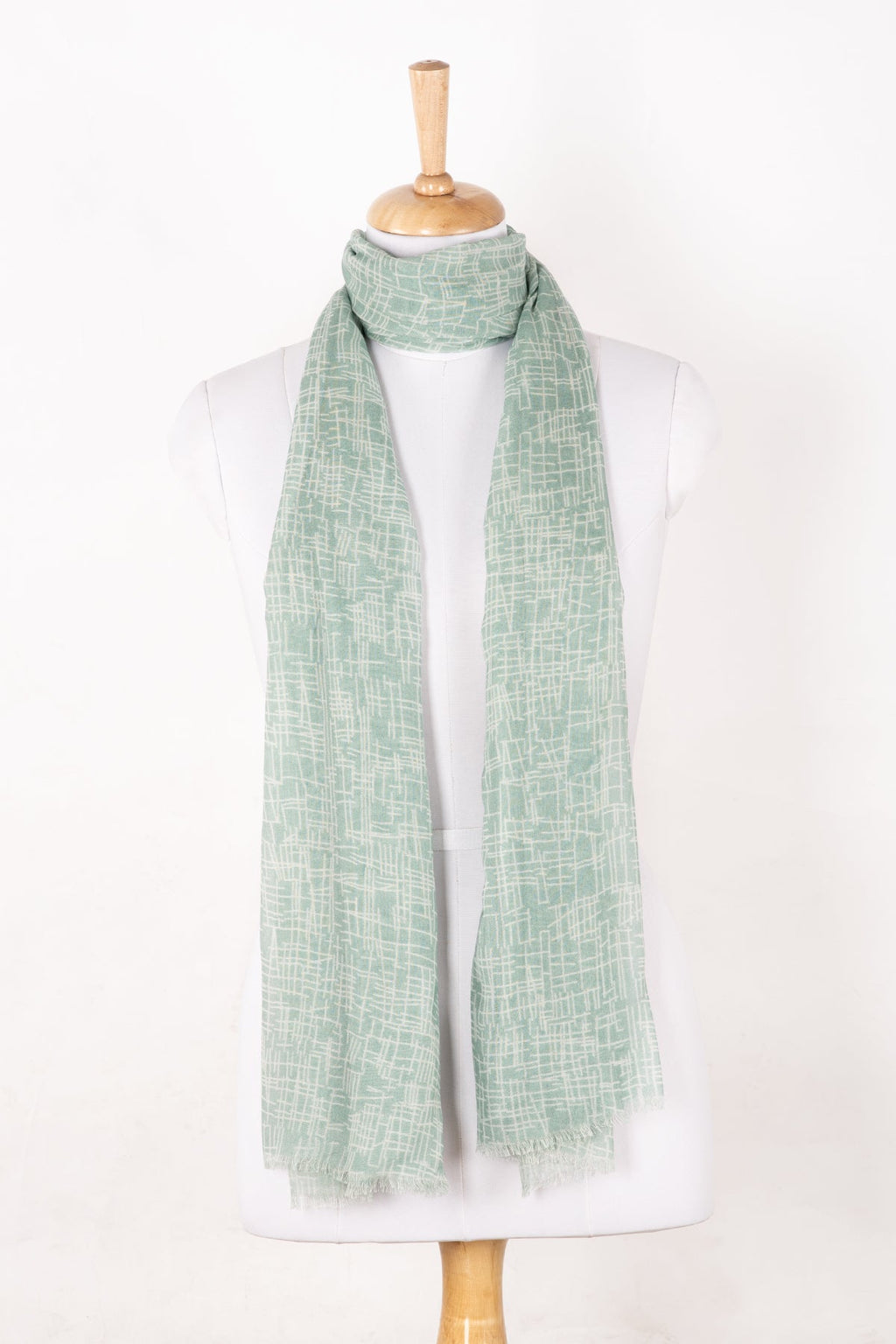 Busy Strokes Print Cotton Modal Scarf - Sage