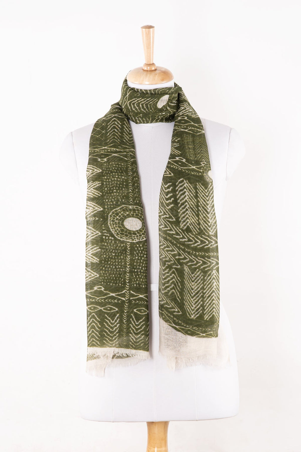 Tribal Print Linen Cotton Scarf - Leaf Green