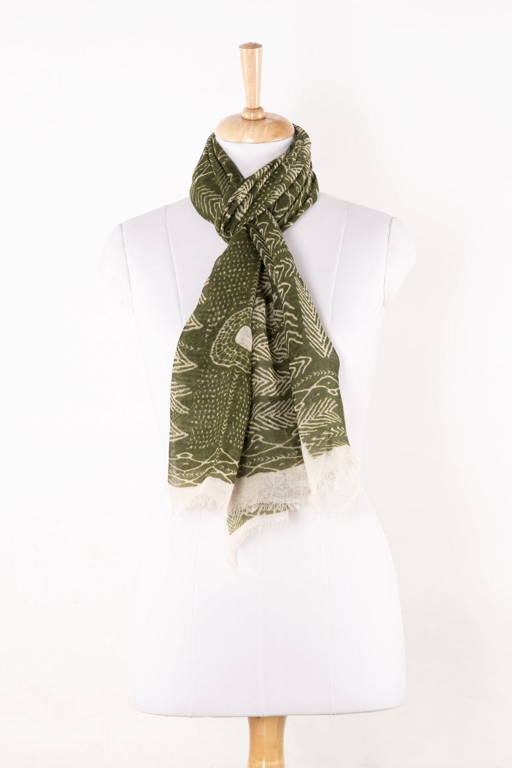 Tribal Print Linen Cotton Scarf - Leaf Green