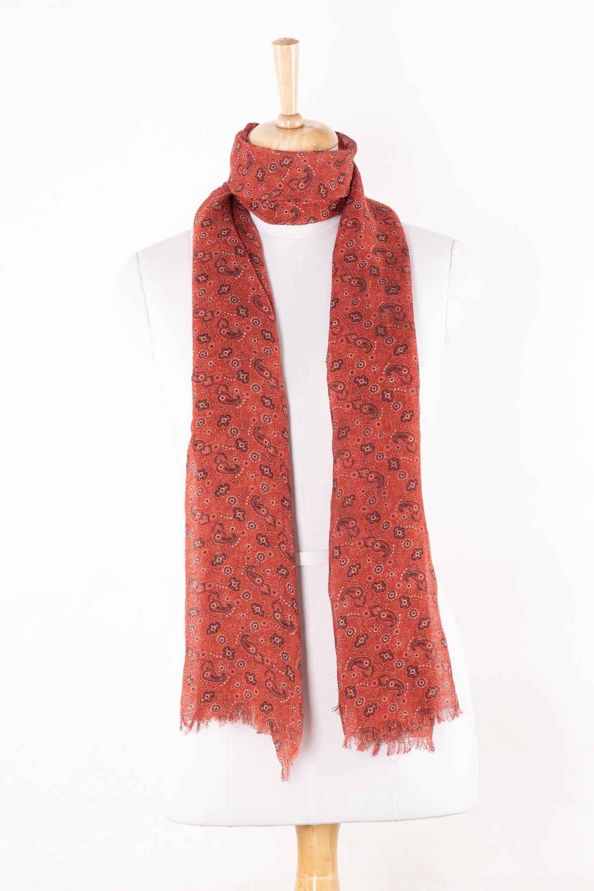 Ditsy Paisley and Flower Print Linen Cotton Scarf - Crimson