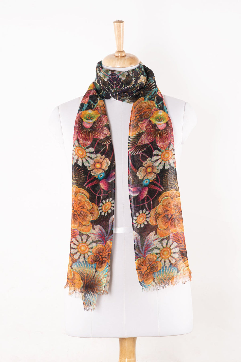 Floral Bouquet Print Linen Cotton Scarf - Multicoloured