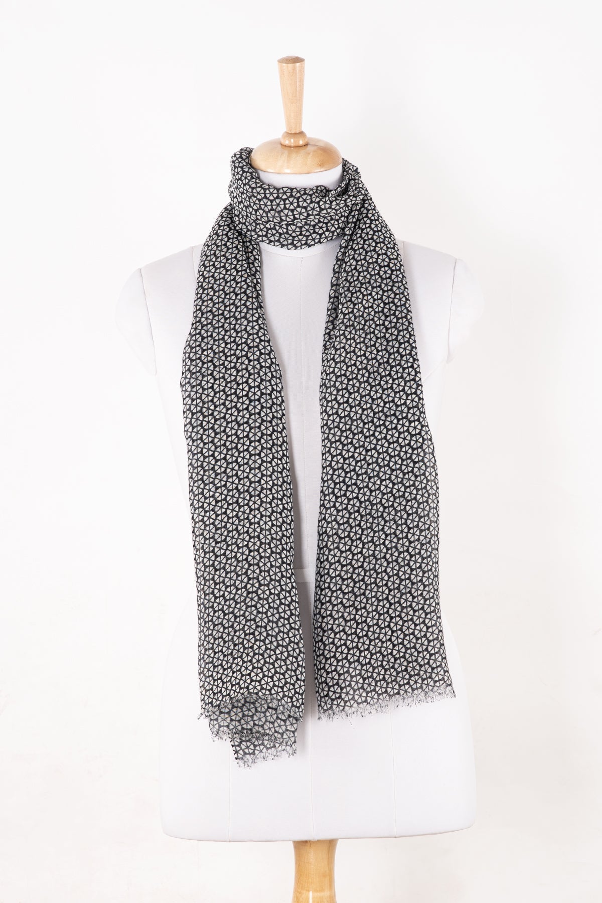 Hexagon Wheel Print Linen Cotton Scarf - Black