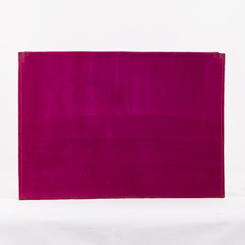 Hand-carved Leather iPad Case with Hand-block Ajrakh Print - Pink Green