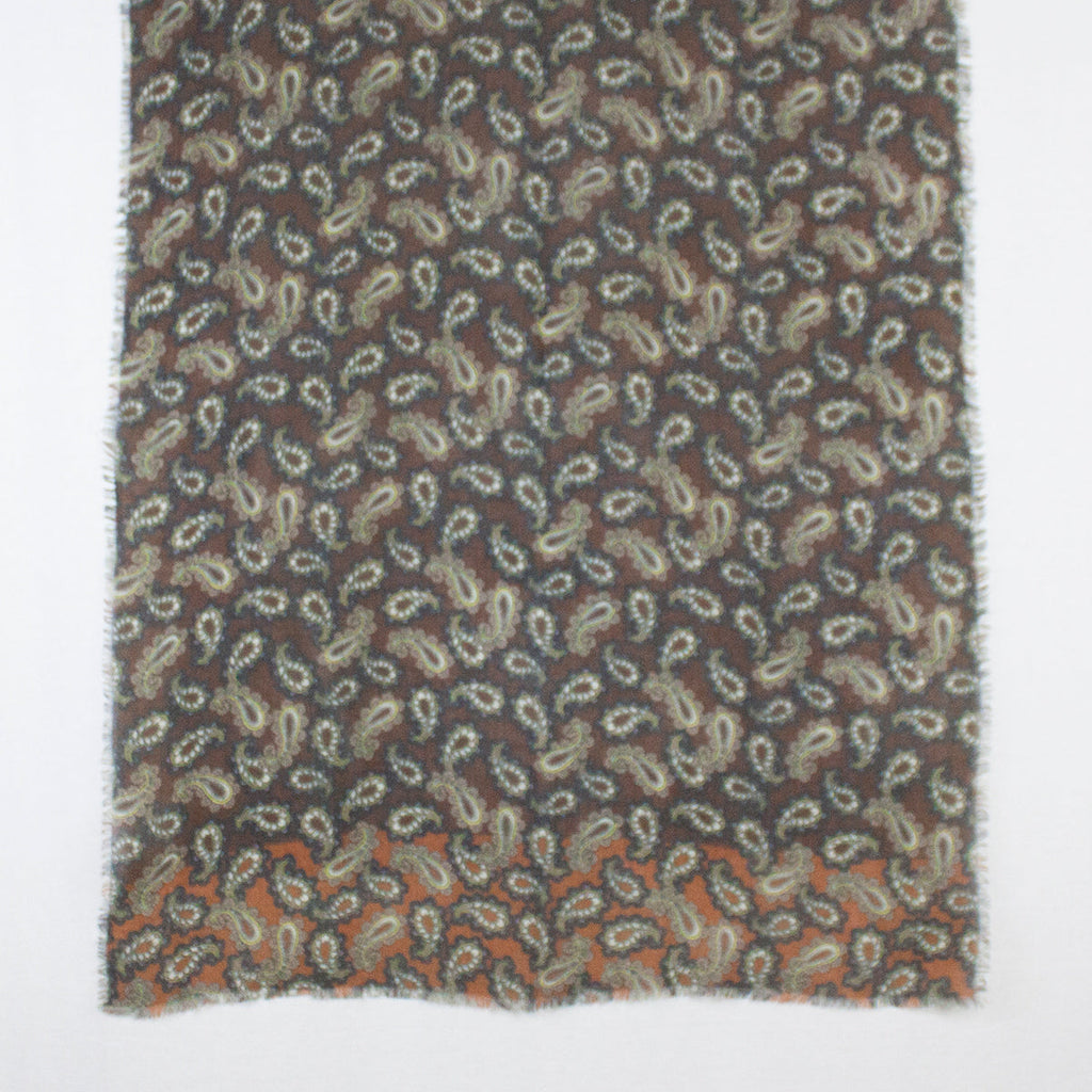 All Over Paisley Print Merino Wool Scarf - Brown Navy