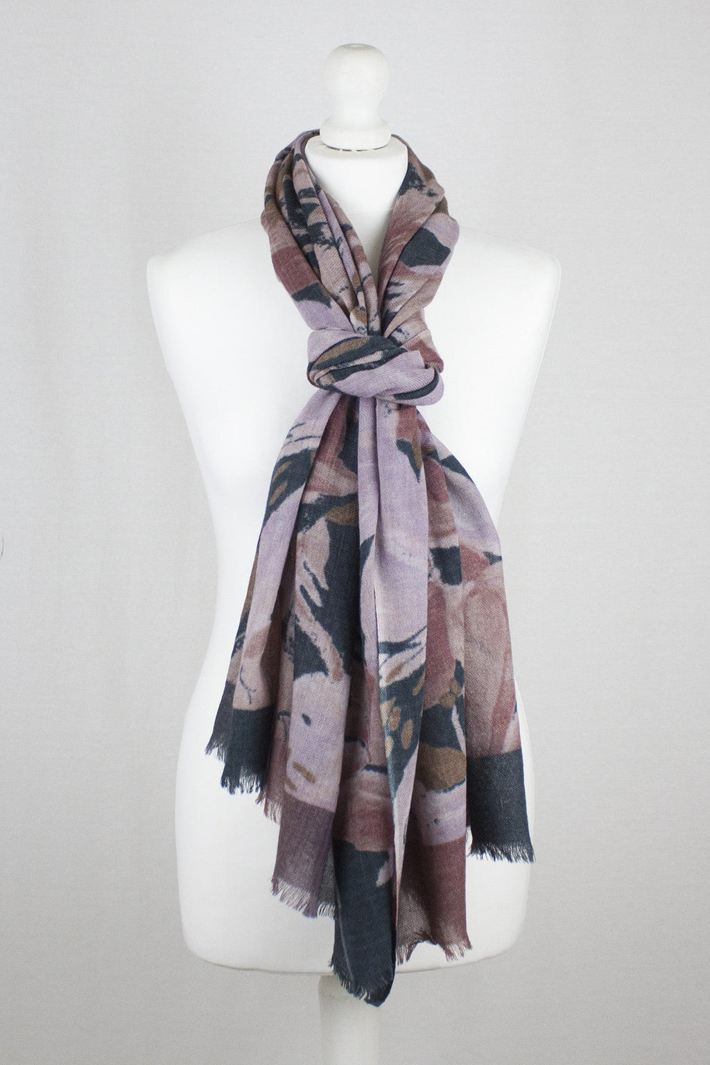 Flower Show Merino Wool Scarf - Navy Pink