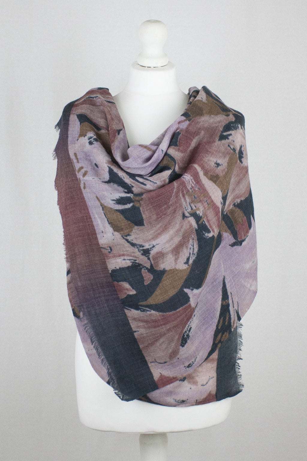 Flower Show Merino Wool Scarf - Navy Pink