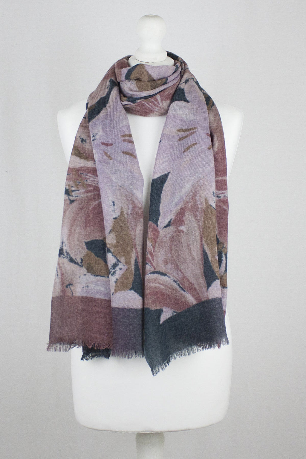 Flower Show Merino Wool Scarf - Navy Pink