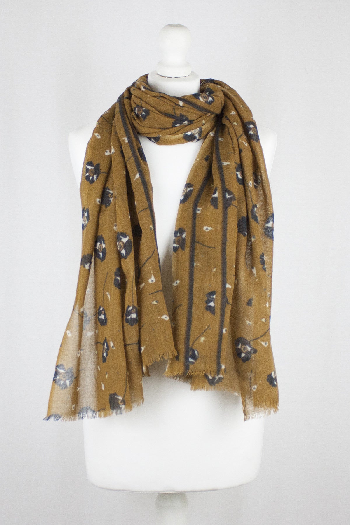 Poppy Flower Merino Wool Scarf - Ochre