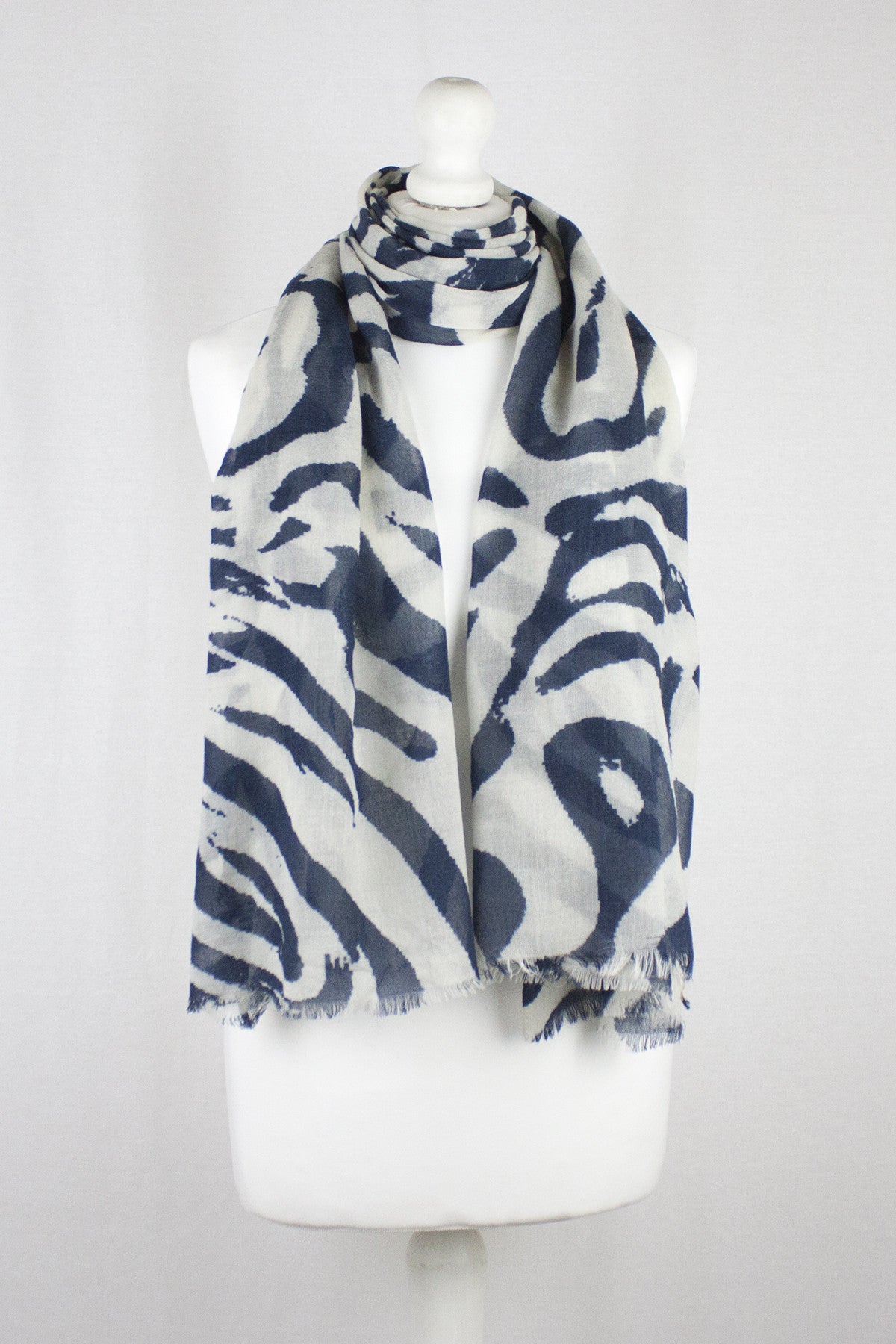 Fun Maze Print Merino Wool Scarf - Off-White Navy