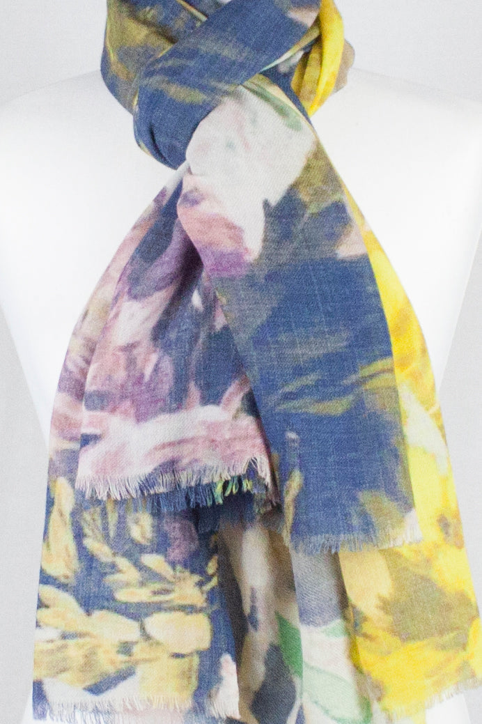 Romantic Flower Print Merino Wool Scarf - Multi