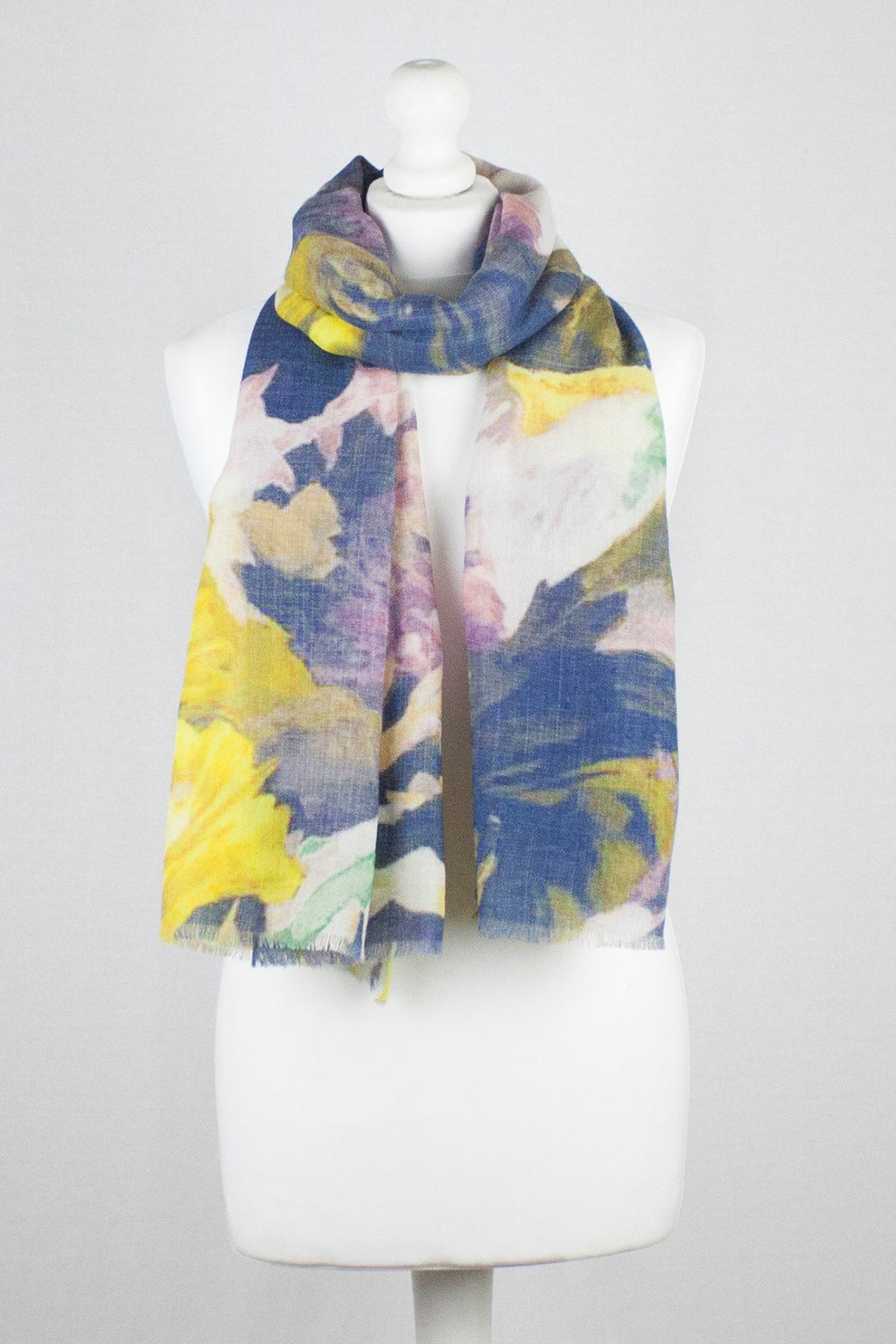 Romantic Flower Print Merino Wool Scarf - Multi