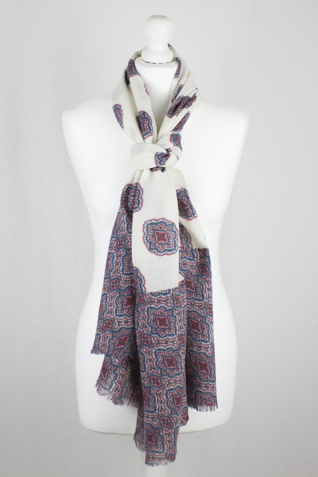 Ethnic Print Merino Wool Scarf - Off-White