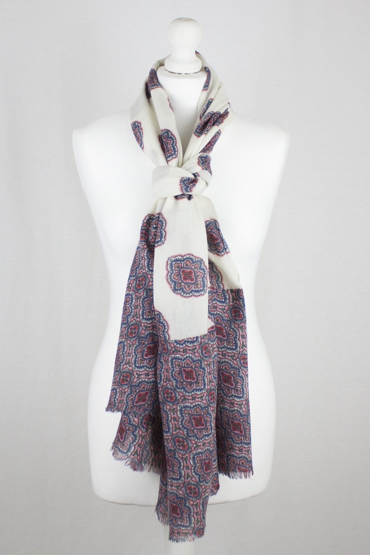Ethnic Print Merino Wool Scarf - Off-White