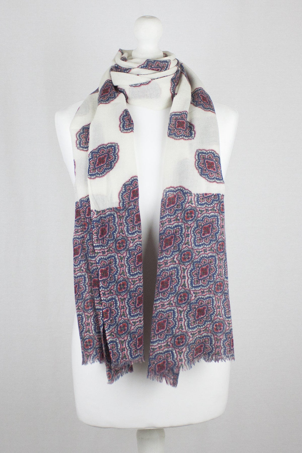 Ethnic Print Merino Wool Scarf - Off-White