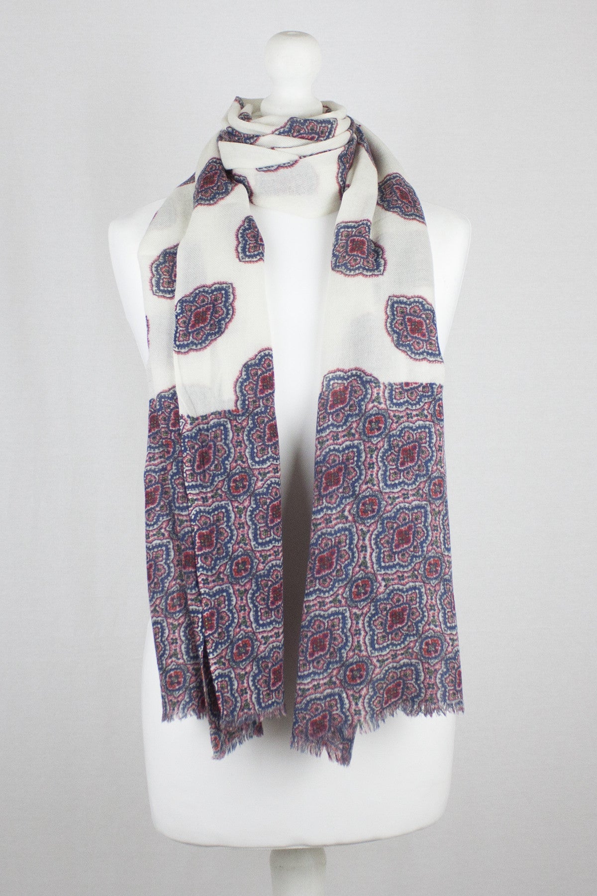 Ethnic Print Merino Wool Scarf - Off-White