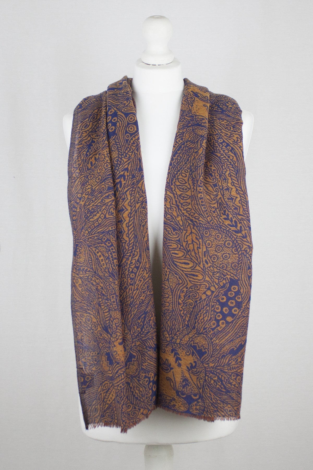 Dark Night Cheetah Jacquard Merino Wool Scarf - Navy Orange