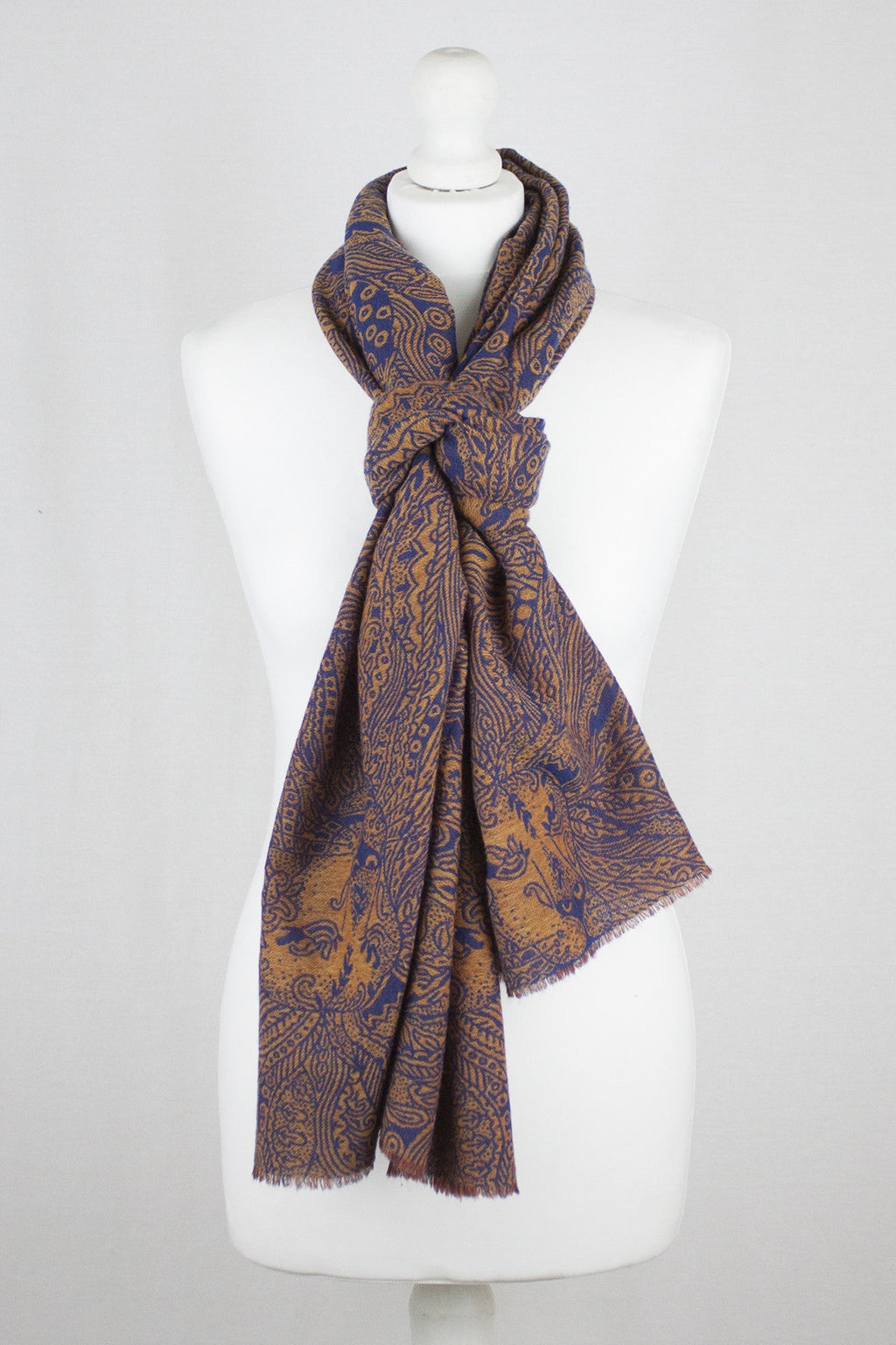 Dark Night Cheetah Jacquard Merino Wool Scarf - Navy Orange