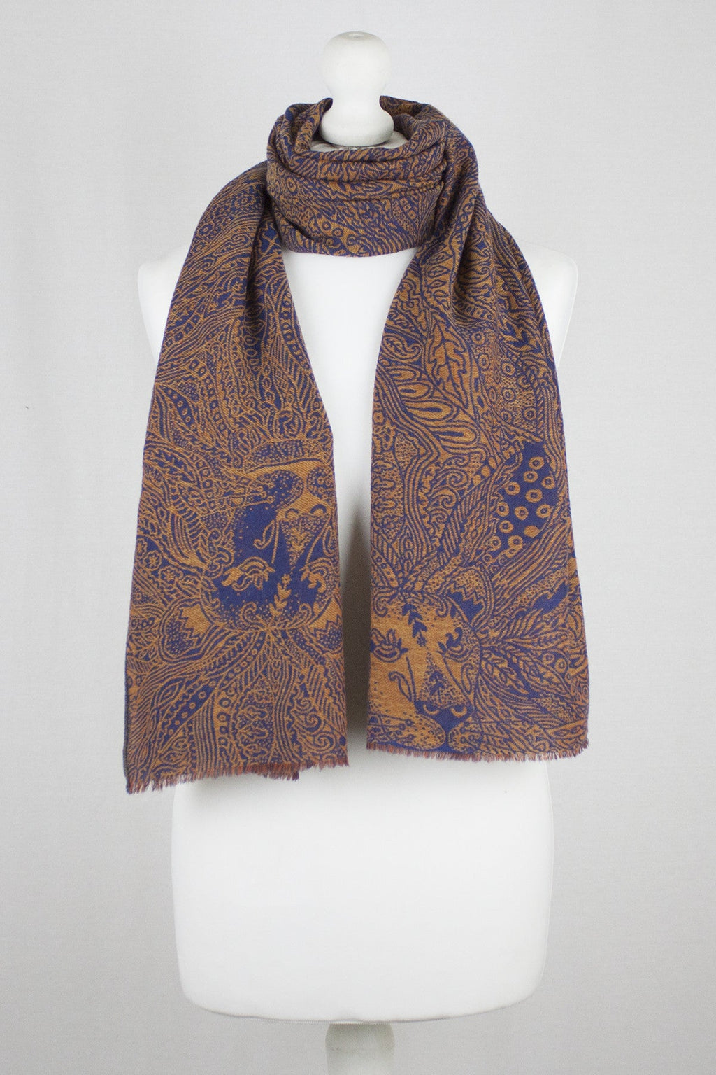 Dark Night Cheetah Jacquard Merino Wool Scarf - Navy Orange