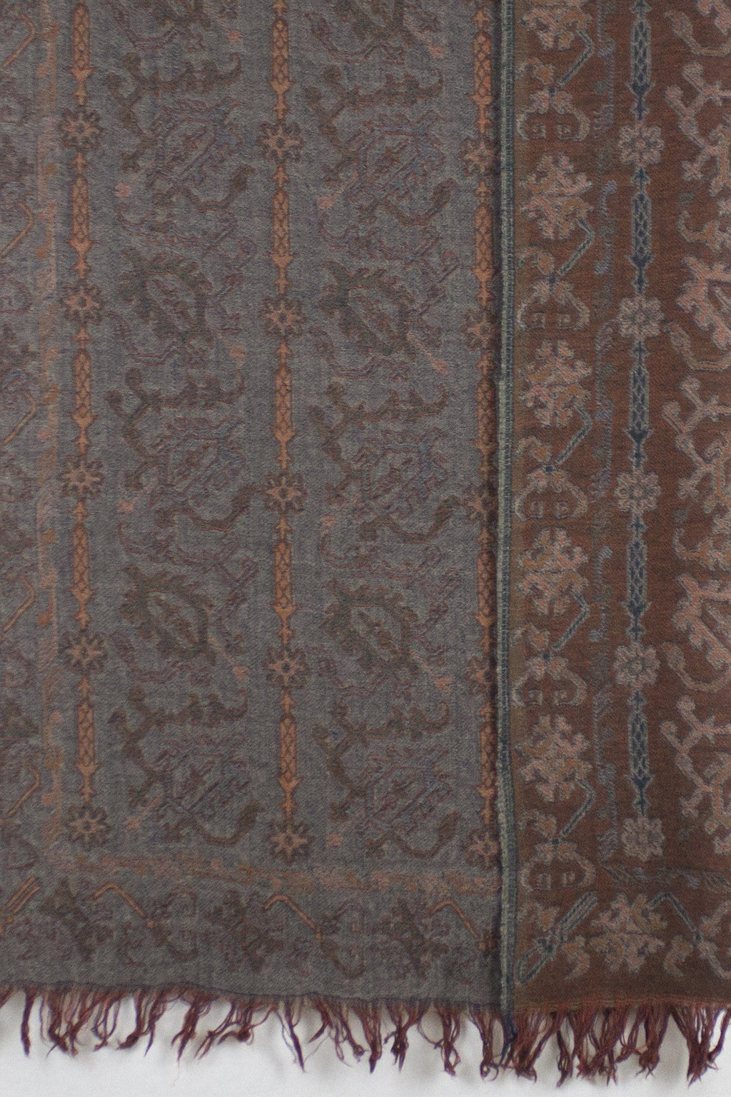 Jamdani Motif Jacquard Merino Wool Scarf - Grey Orange