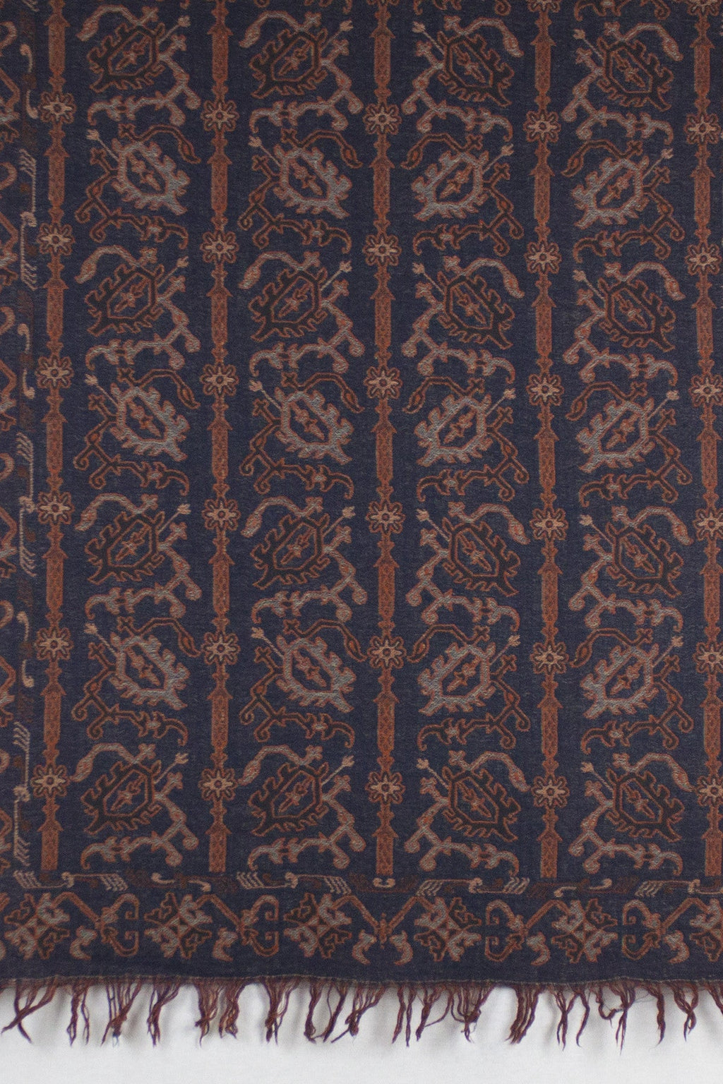 Jamdani Motif Jacquard Merino Wool Scarf - Navy Orange