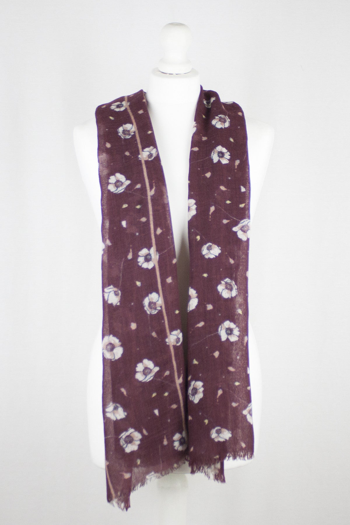Poppy Flower Merino Wool Scarf - Plum