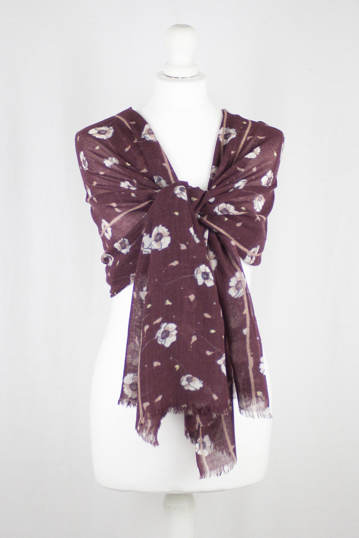 Poppy Flower Merino Wool Scarf - Plum