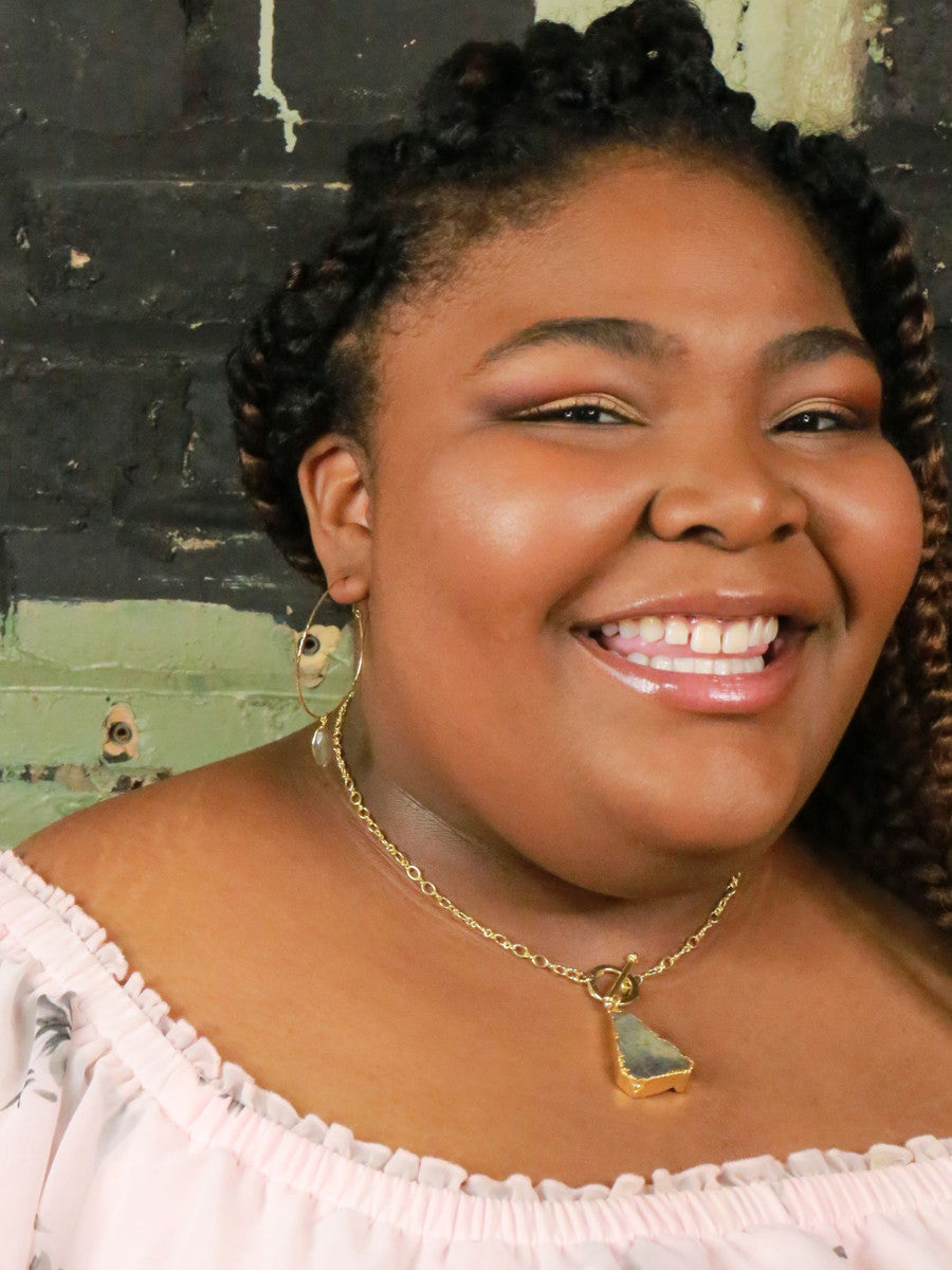 Labradorite Triangle Necklace in Brass