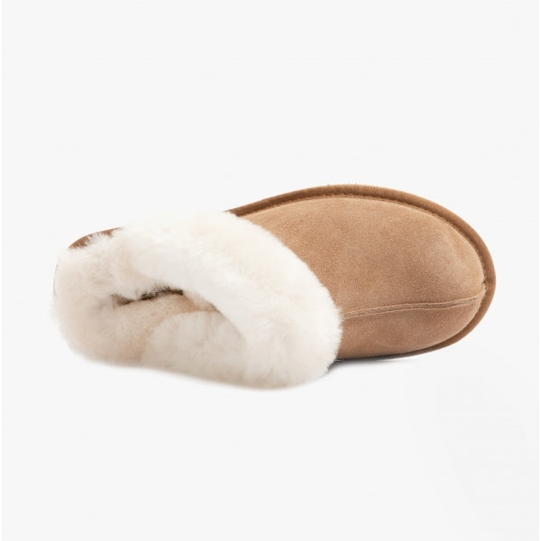 HOS Sheepskin AYLA Womens Real Sheepskin Mule Slippers Chestnut