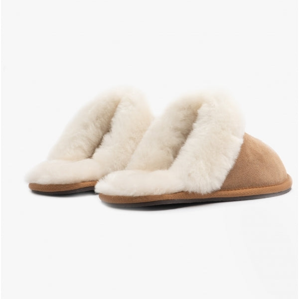 HOS Sheepskin AYLA Womens Real Sheepskin Mule Slippers Chestnut