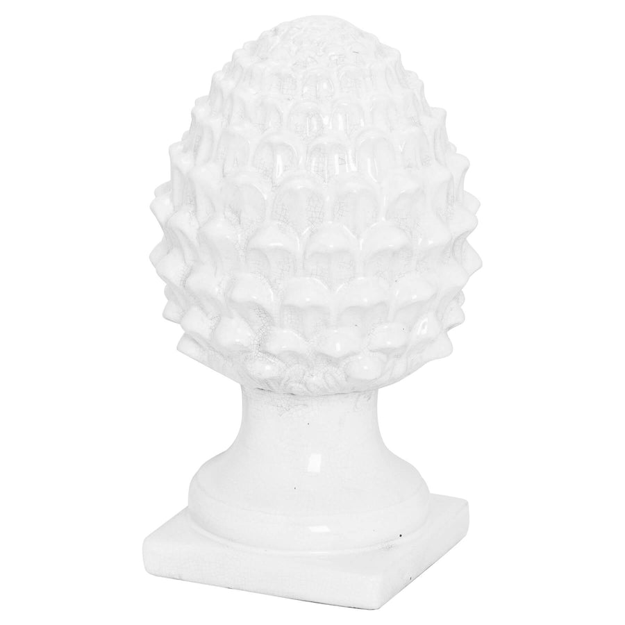 Handcrafted white ceramic acorn ornament with crackle glaze, modern rustic decor piece, 35cm tall by Sostter at brixbailey.com