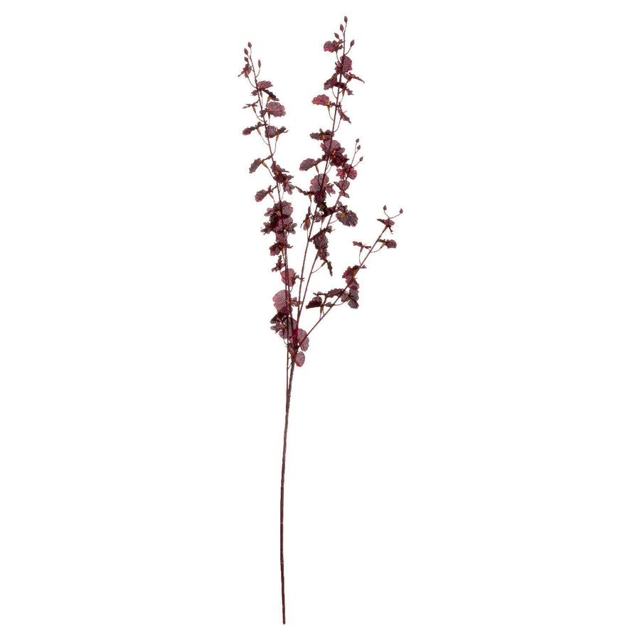 Lifelike burgundy silk orchid spray, 91cm tall with realistic petals for elegant home decor by Sostter at brixbailey.com