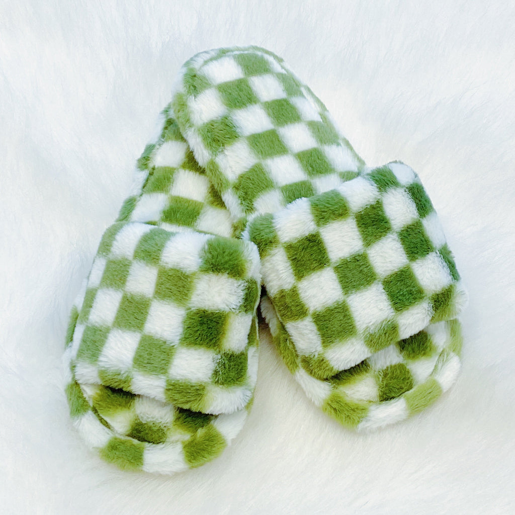Checker Cozy Open Toe Slippers