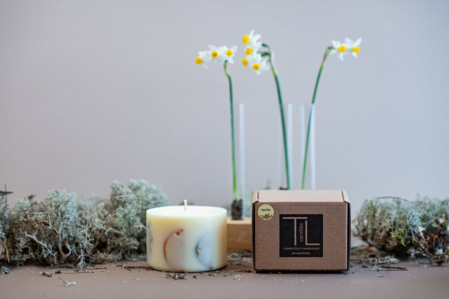 Handmade Vanilla Candle with Citrus Accents - Cozy & Natural Elegance from Latvia by TL Candles at www.brixbailey.com