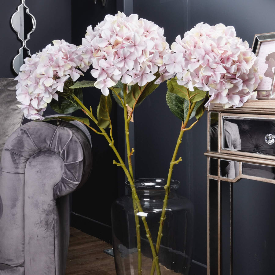 Pink lifelike hydrangea stem, 45-inch artificial flower for elegant home decor, bendable for custom arrangements by Sostter at brixbailey.com