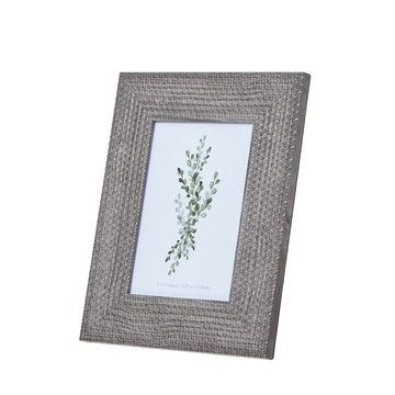 Handwoven grey-washed wood photo frame for 5x7 pictures, artisanal texture, versatile home decor by Sostter at brixbailey.com