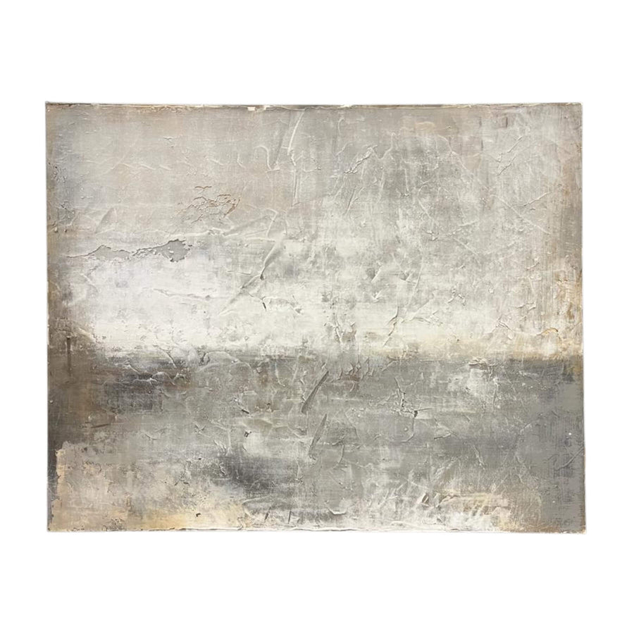 Handcrafted silver-toned canvas art, 120x150cm, textured brushwork on wood frame, modern home decor statement piece by Sostter at brixbailey.com