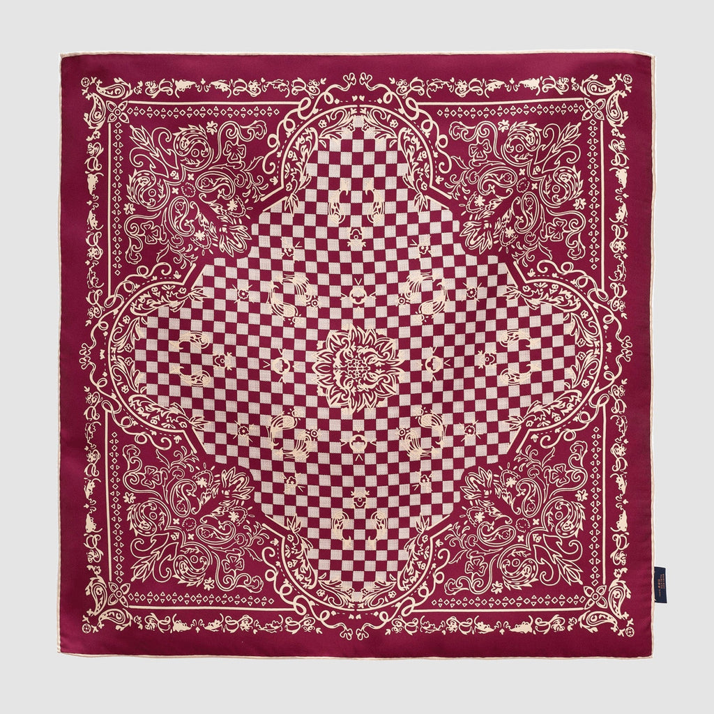 Baroque Check Silk Scarf - 53cm Hand-rolled Women's Bandana Neck Scarf
