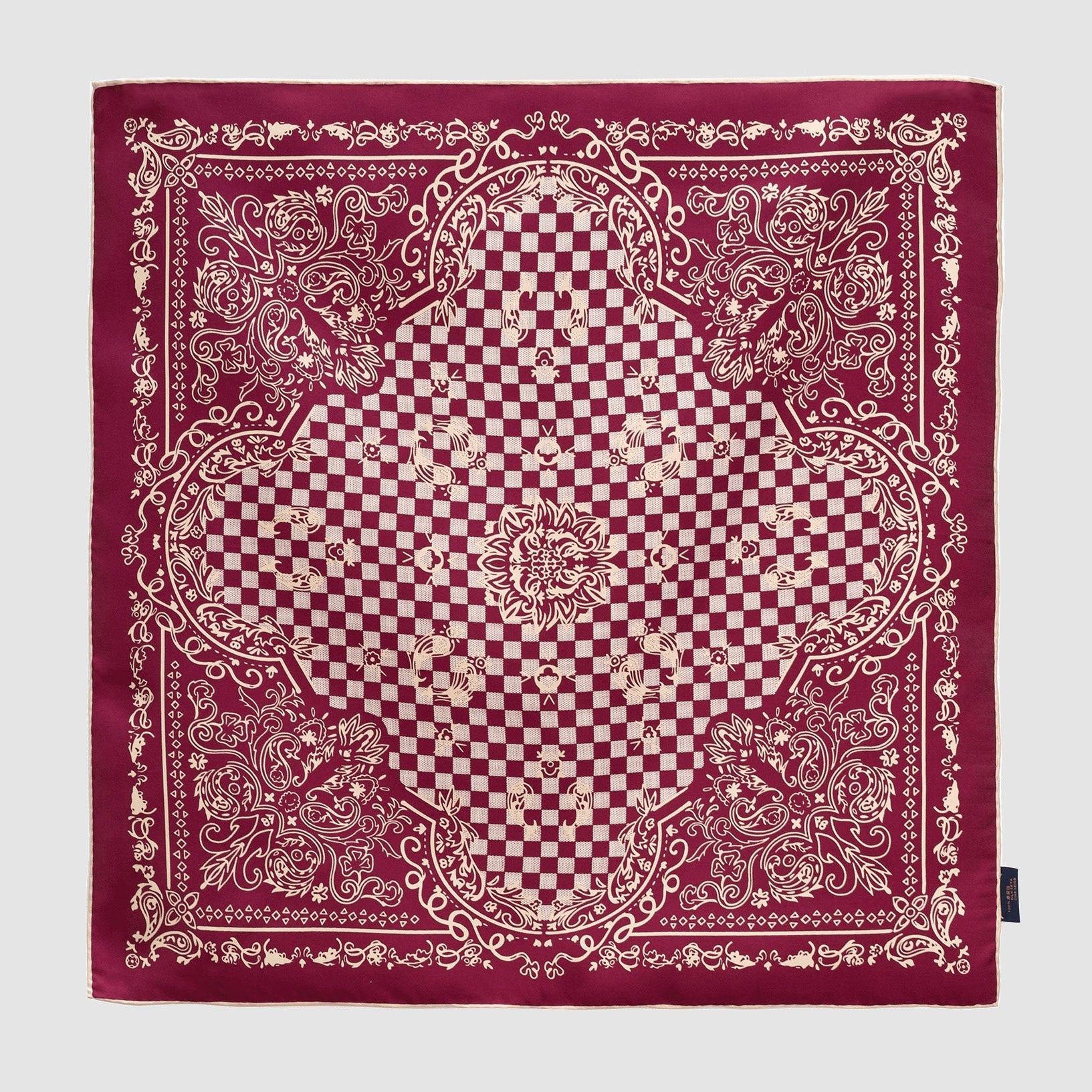 Baroque Check Silk Scarf - 53cm Hand-rolled Women's Bandana Neck Scarf