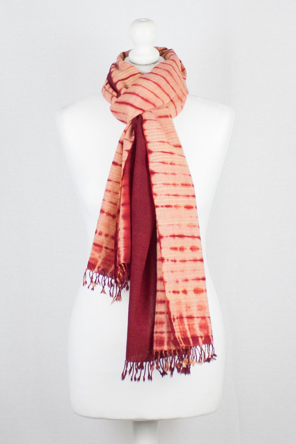 Shibori Dyed Handwoven Wool Scarf - Peach Red