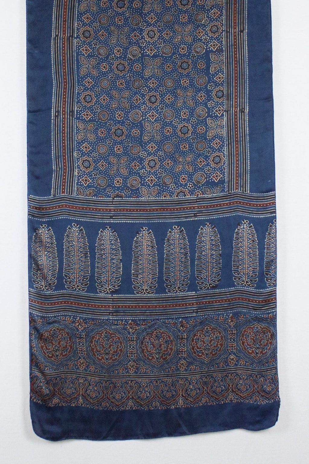 Traditional Geometric & Paisley Ajrakh Block Print Scarf - Blue Red
