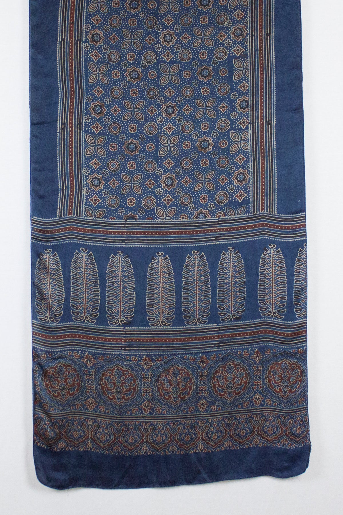 Traditional Geometric & Paisley Ajrakh Block Print Scarf - Blue Red