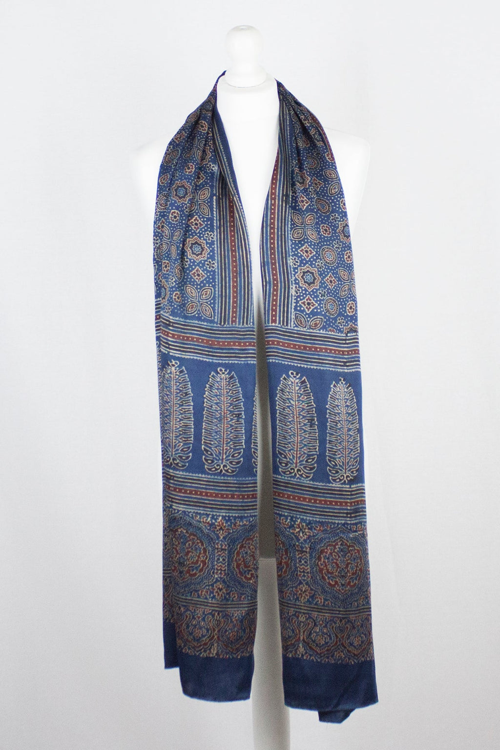 Traditional Geometric & Paisley Ajrakh Block Print Scarf - Blue Red