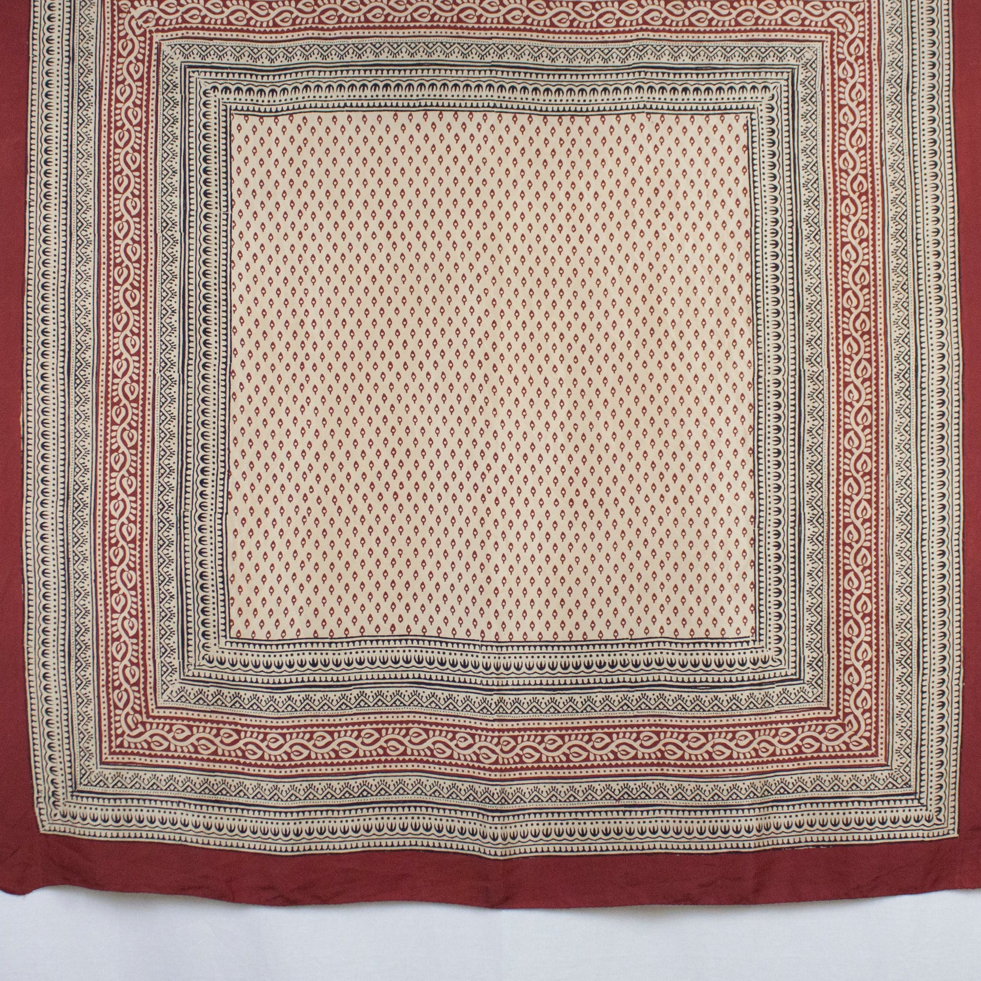 Mini Spade Print Bagh Hand-block Print Silk Square Scarf - Red