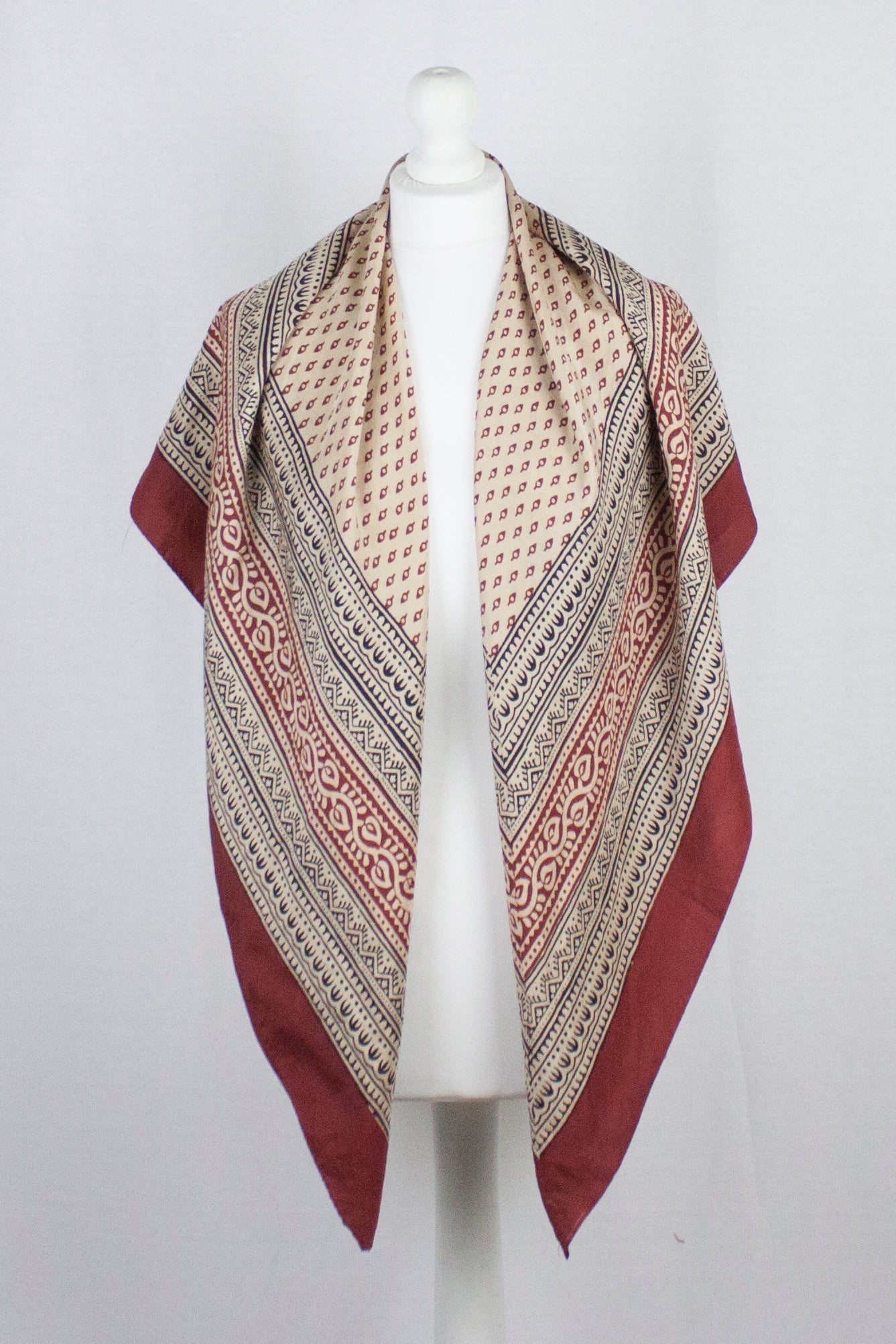 Mini Spade Print Bagh Hand-block Print Silk Square Scarf - Red