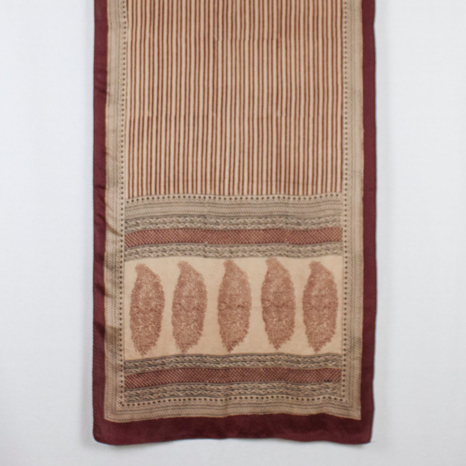 Edgy Stripes Print Bagh Hand-block Print Silk Scarf - Red