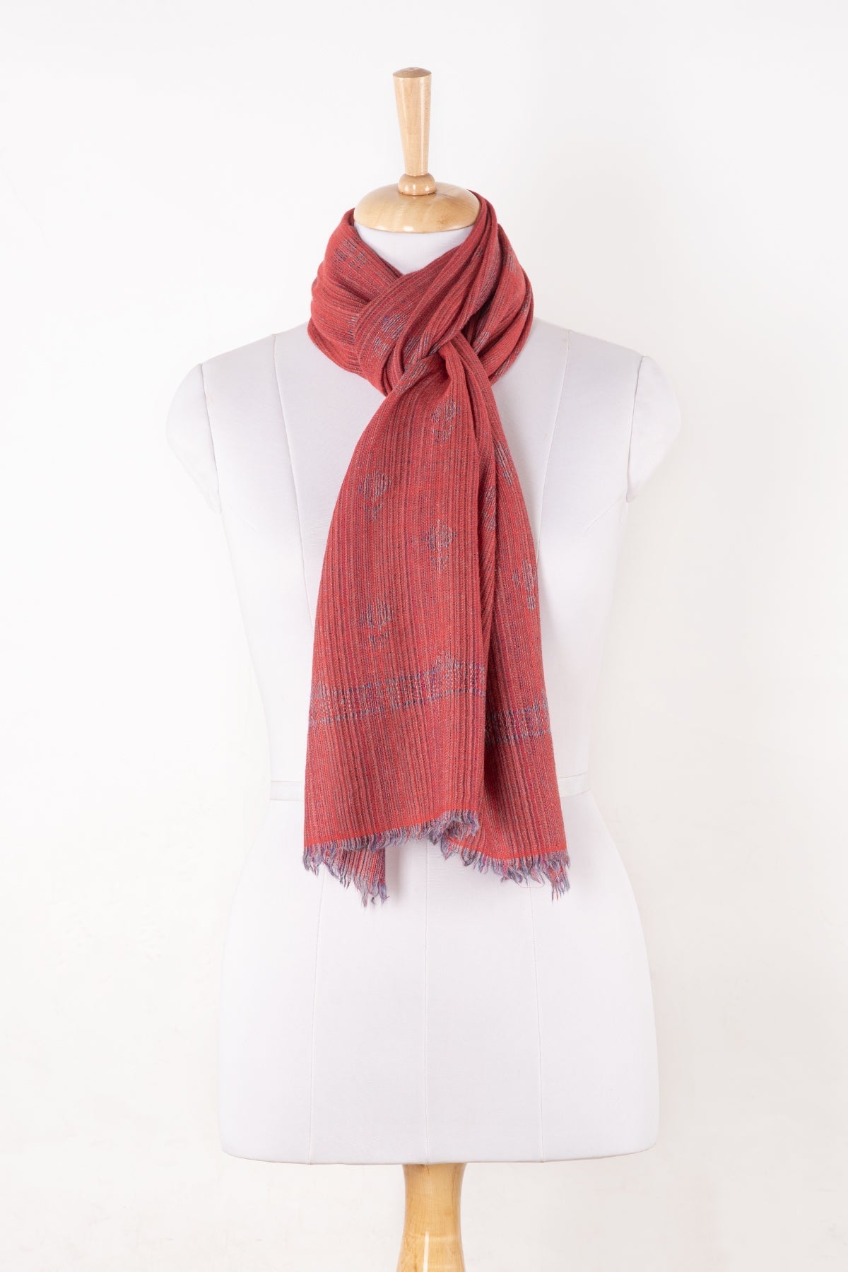 Little Paisley Stripe Jacquard Merino Wool Scarf - Pink